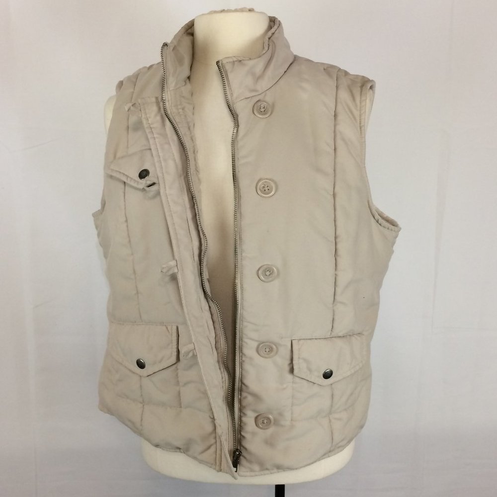 Sonoma Womens Quilted Cream Zip Front Puffer Vest